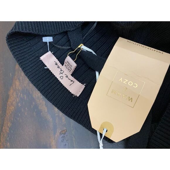 Love Tree Sweater Dress with Sash Belt Black V Neck Off Shoulder Mini Size 2X/3X - Picture 6 of 10